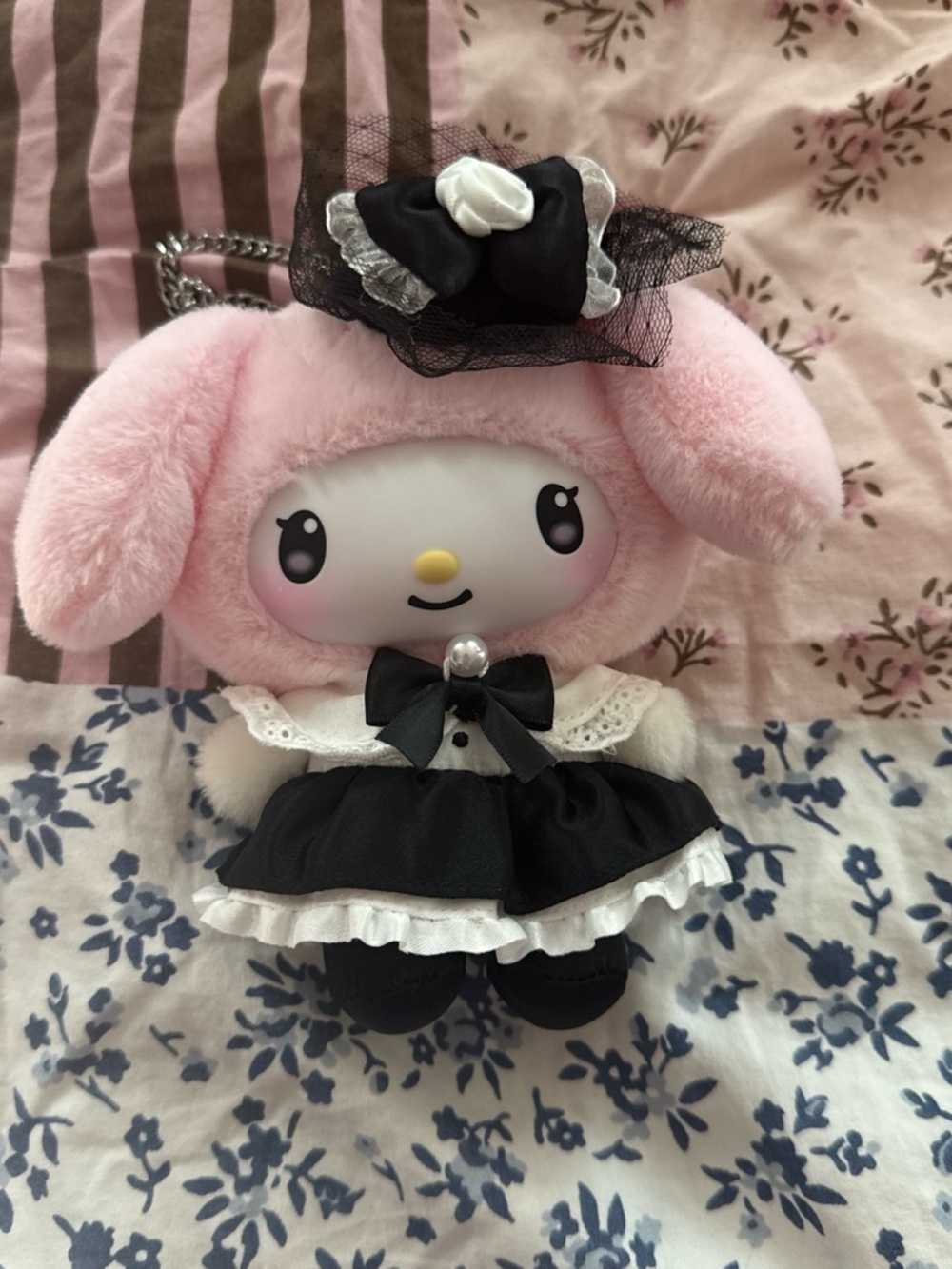 Sanrio My Melody Plush Keychain in Pink and Black Gothic Dress